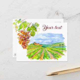 Sunny Vineyard. Watercolor Art Postcard