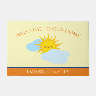 Sunny Warm Smile Yellow: Editable Family Name Doormat