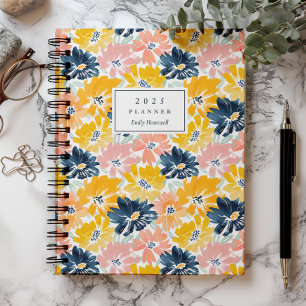 Sunny Watercolor Floral Pattern Monogram 2025 Planner