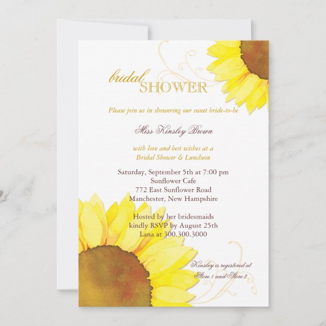 Sunny Watercolor Sunflowers Floral Bridal Shower Invitation (Front)