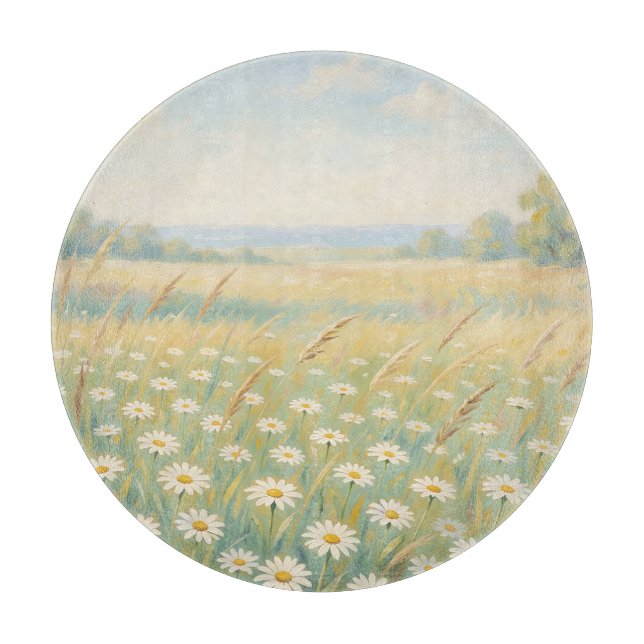 Sunny White Daisy Meadow Wildflower Field Cutting Board (Front)