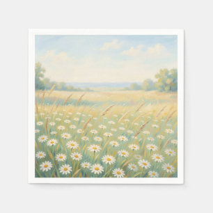 Sunny White Daisy Meadow Wildflower Field Napkin