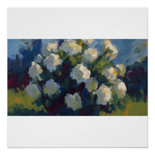 Sunny White Rose Garden Impressionistic Painting. Poster