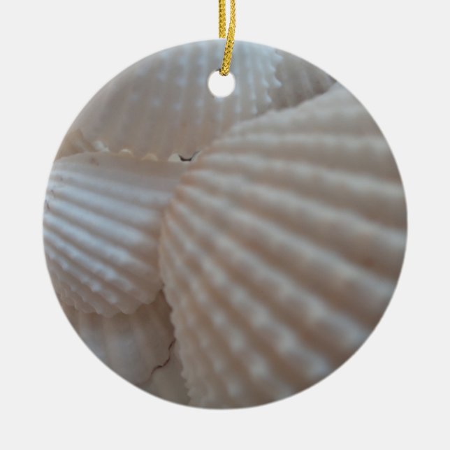 Sunny White Seashells, Sea Shell Beach Summer Love Ceramic Tree Decoration (Front)