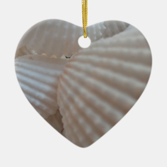 Sunny White Seashells, Sea Shell Beach Summer Love Ceramic Tree Decoration (Front)