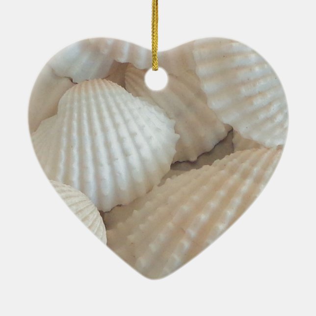 Sunny White Seashells, Summer Beach Exotic Ceramic Tree Decoration (Back)