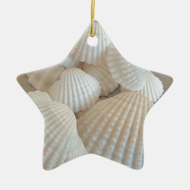 Sunny White Seashells, Summer Beach Exotic Ceramic Tree Decoration (Front)