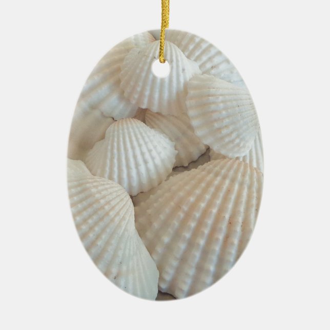 Sunny White Seashells, Summer Beach Exotic Ceramic Tree Decoration (Front)