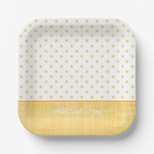 Sunny Whitewash Linen Yellow Polkadots Custom Text Paper Plate