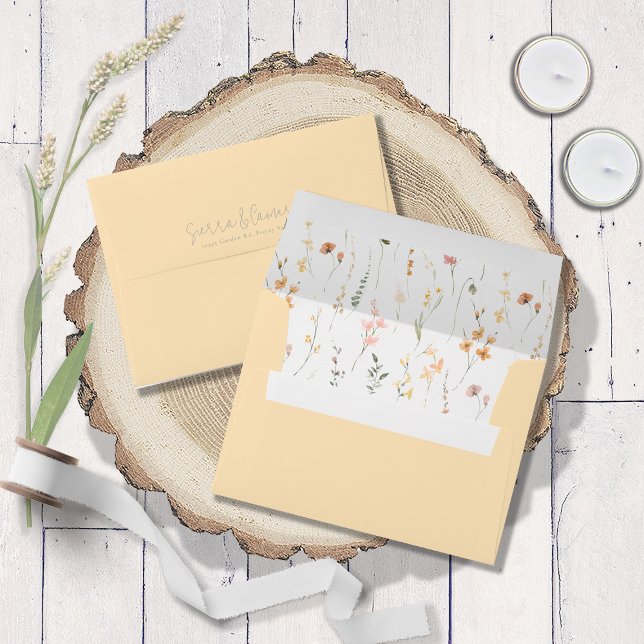 Sunny Wildflower Pattern Wedding Yellow ID1023 Envelope (Creator Uploaded)