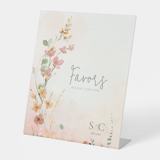 Sunny Wildflower Wedding Favours Gradient ID1023 Pedestal Sign (Front)