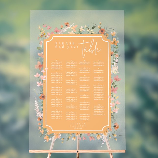 Sunny Wildflower Wedding Seating Peach ID1023 Acrylic Sign (Neutral)
