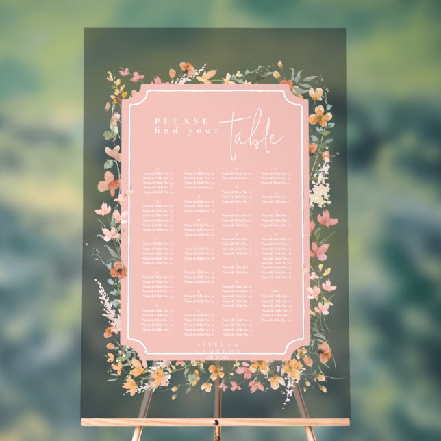 Sunny Wildflower Wedding Seating Pink ID1023 Acrylic Sign (Neutral)