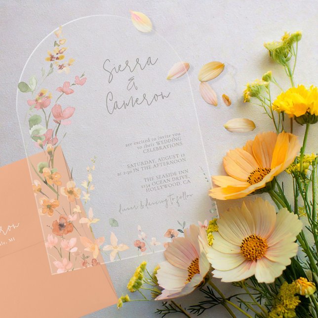 Sunny Wildflower Wedding Transparent Arch ID1023 Acrylic Invitations (Creator Uploaded)