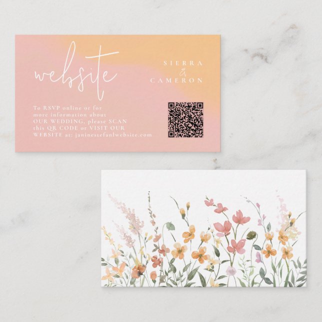 Sunny Wildflower Wedding Website Gradient ID1023 Enclosure Card (Front/Back)