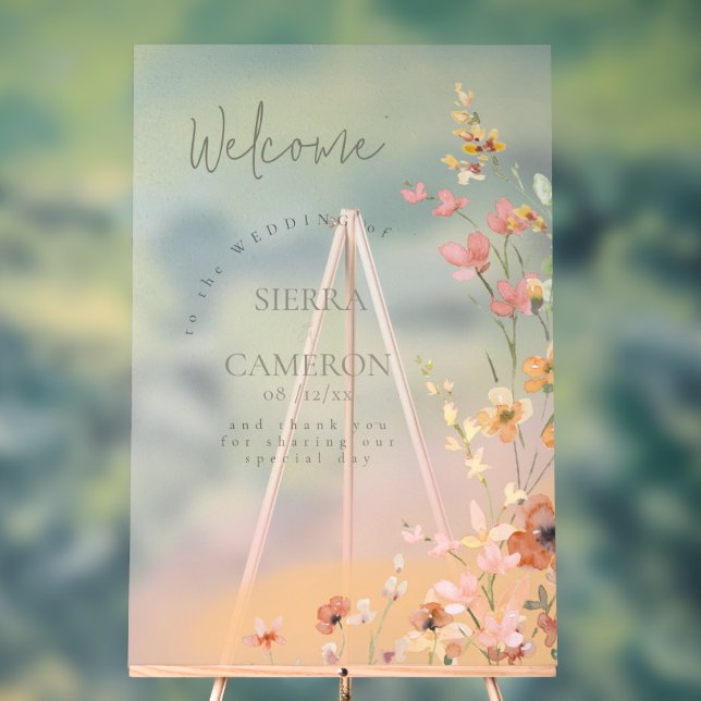 Sunny Wildflower Wedding Welcome Gradient ID1023 Acrylic Sign (Neutral)