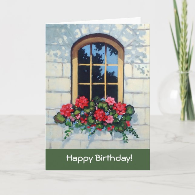 Sunny Window With Flowers, Painting, Birthday Card (Front)