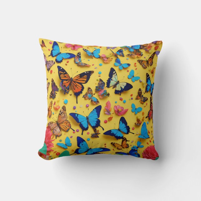 Sunny Wings: Vibrant Butterfly Bliss Pillow (Front)