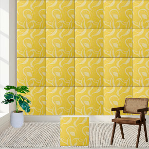 Sunny Yellow Abstract Swirl Pattern Ceramic Tile
