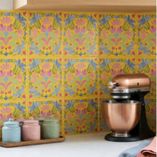 Sunny Yellow and Blue Floral Tile