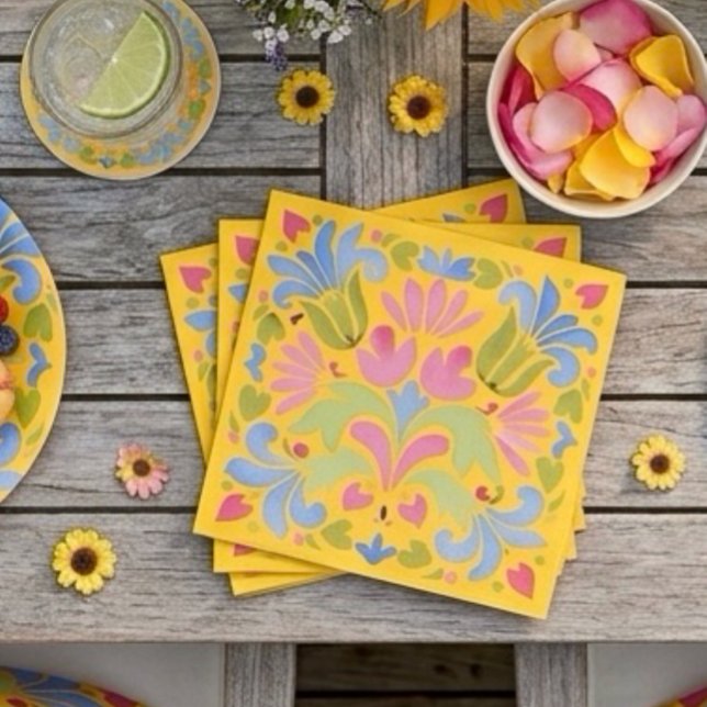 Sunny Yellow and Blue Summer Floral Napkin (Creator Uploaded)