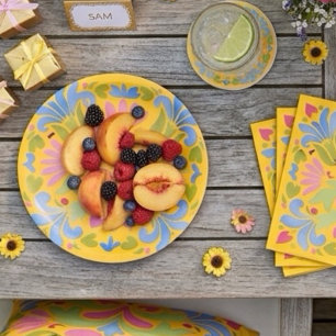Sunny Yellow and Blue Summer Floral Paper Plate