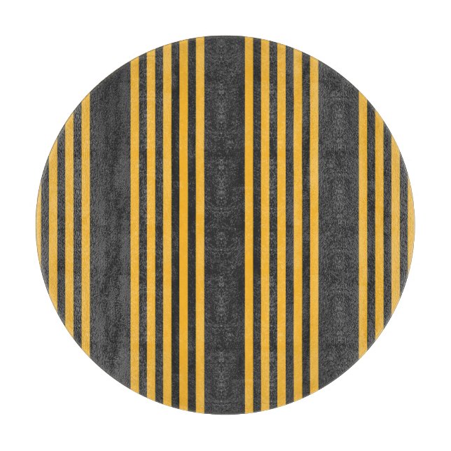 Sunny yellow and charcoal five stripe pattern cutting board (Front)