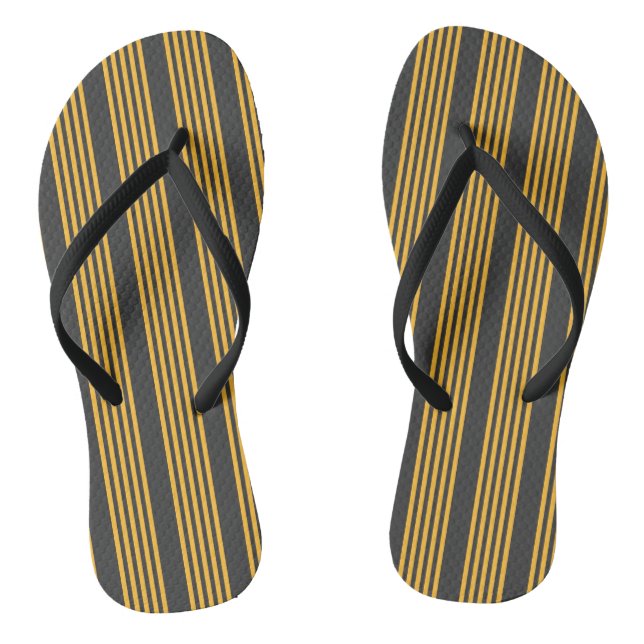 Sunny yellow and charcoal five stripe pattern flip flops (Footbed)