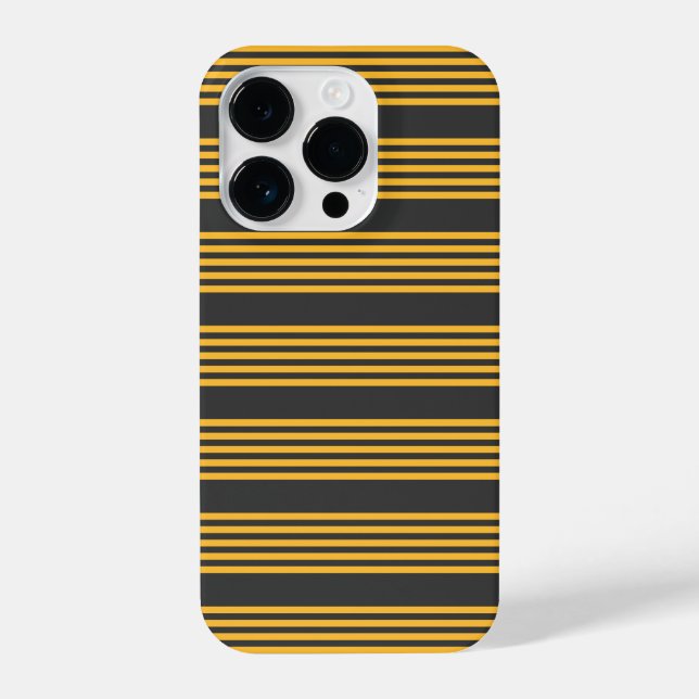 Sunny yellow and charcoal five stripe pattern iPhone case (Back)