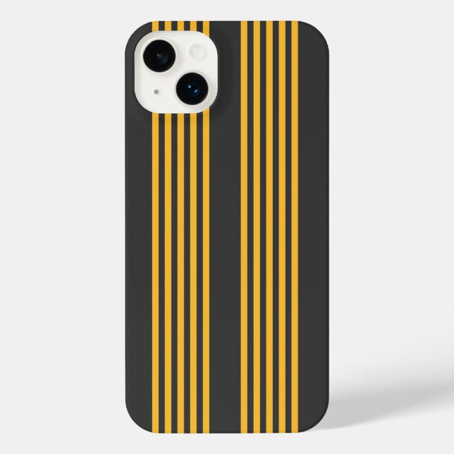 Sunny yellow and charcoal five stripe pattern iPhone case (Back)