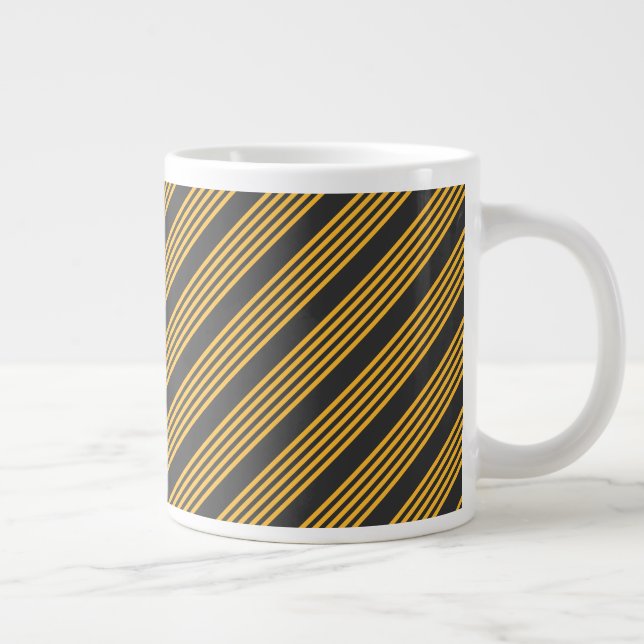 Sunny yellow and charcoal five stripe pattern large coffee mug (Right)