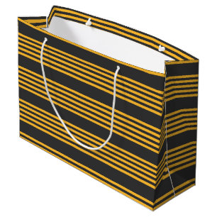 Sunny yellow and charcoal five stripe pattern large gift bag