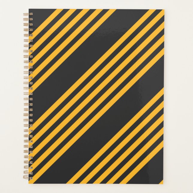 Sunny yellow and charcoal five stripe pattern planner (Front)