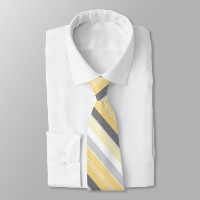 Sunny Yellow and Grey Stripes Tie (Tied)