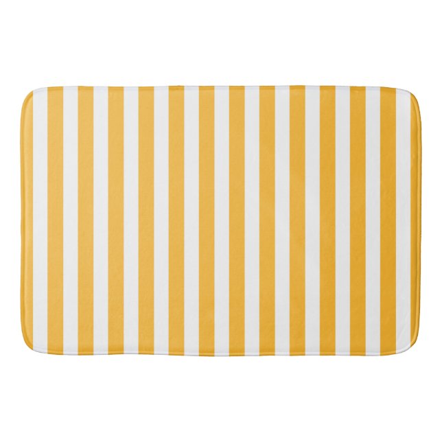 Sunny yellow and white candy stripes bath mat (Front)
