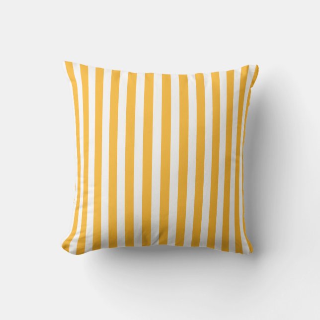 Sunny yellow and white candy stripes cushion (Front)