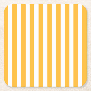 Sunny yellow and white candy stripes square paper coaster