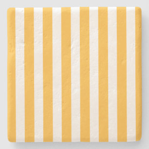 Sunny yellow and white candy stripes stone coaster