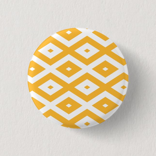 Sunny yellow and white diamond pattern 3 cm round badge (Front)