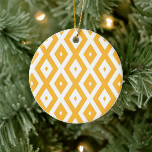 Sunny yellow and white diamond pattern ceramic tree decoration
