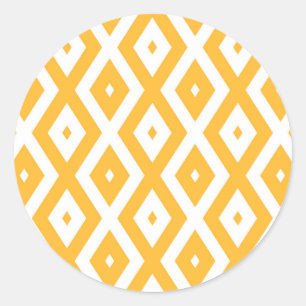 Sunny yellow and white diamond pattern classic round sticker