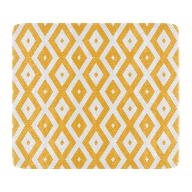 Sunny yellow and white diamond pattern cutting board (Front)