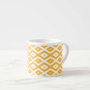 Sunny yellow and white diamond pattern espresso cup