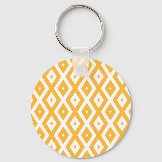 Sunny yellow and white diamond pattern key ring (Front)