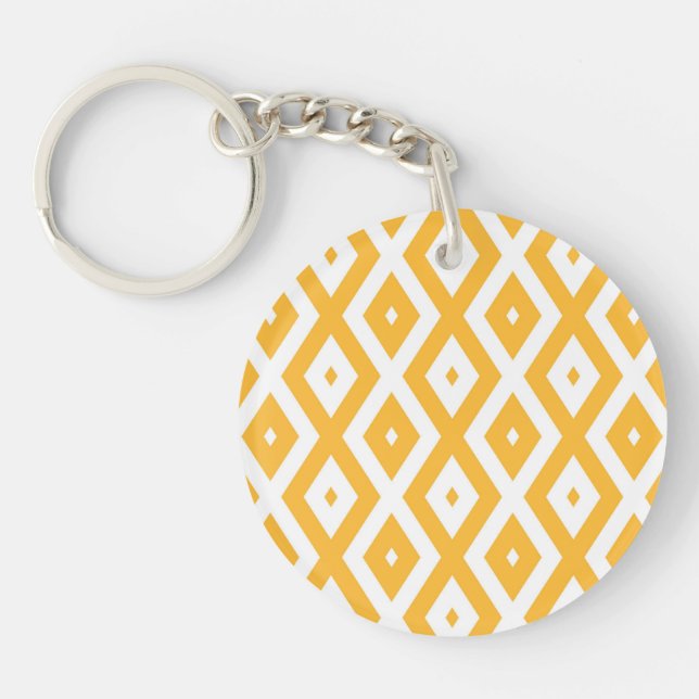 Sunny yellow and white diamond pattern key ring (Front)