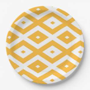 Sunny yellow and white diamond pattern paper plate