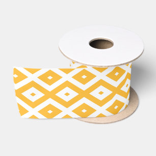 Sunny yellow and white diamond pattern satin ribbon
