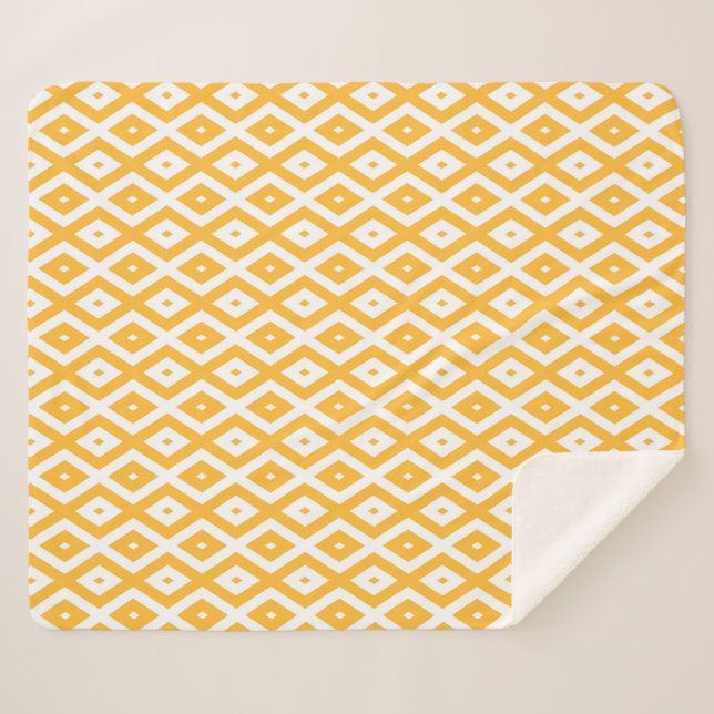 Sunny yellow and white diamond pattern sherpa blanket (Front (Horizontal))