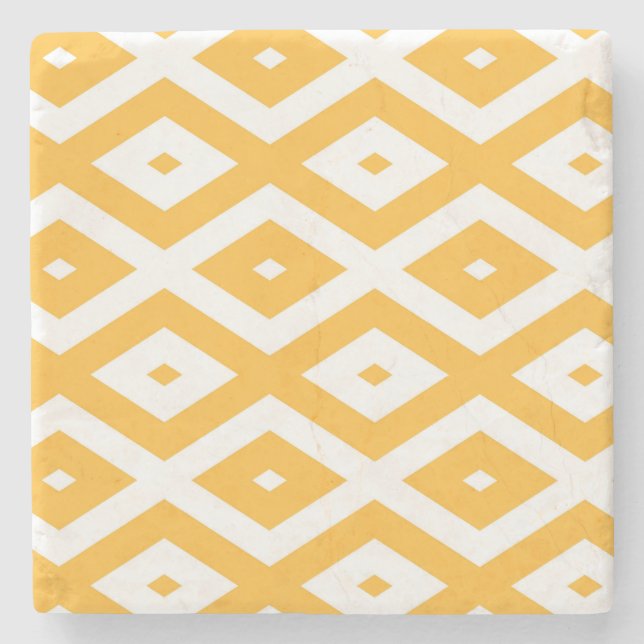 Sunny yellow and white diamond pattern stone coaster (Front)