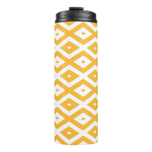 Sunny yellow and white diamond pattern thermal tumbler (Front)